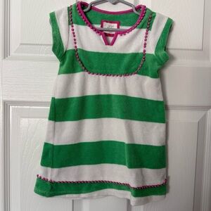 Boden Green and White Striped Tee with Pink Accents